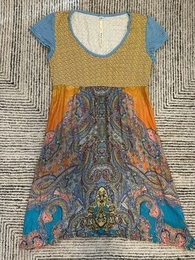 Uncle Frank Paisley-Print Short Sleeve Dress Size 6 Boho Anthropologie
